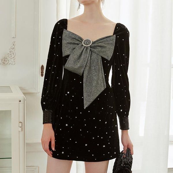 casual dresses big bow square collar black velvet mini dress women star sequins runway designer spring autumn party vintage b493, Black;gray
casual dresses big bow square collar black velvet mini dress women star sequins runway designer spring autumn party vintage b493, Black;gray