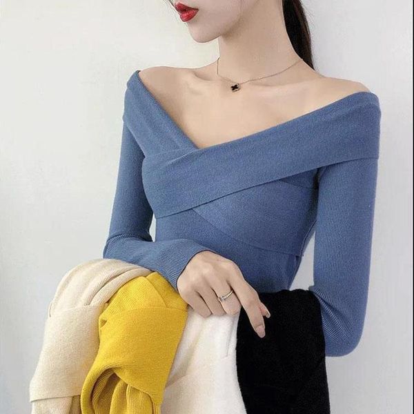 women's sweaters 2021off shoulder solid slim pullovers autumn winter v-neck knitted sweater basic jumper long sleeve top, White;black
women's sweaters 2021off shoulder solid slim pullovers autumn winter v-neck knitted sweater basic jumper long sleeve top, White;black