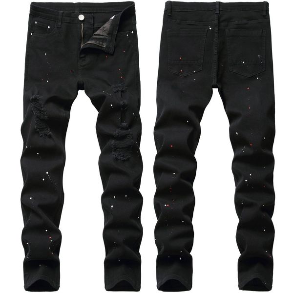 men ripped slim fit zipper printed jeans stretch feet denim pants male fashion solid color jeans, Blue
men ripped slim fit zipper printed jeans stretch feet denim pants male fashion solid color jeans, Blue