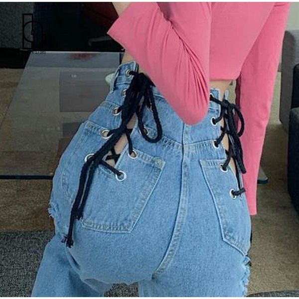 women's jeans high waist hollow out bandage denim trousers street s straight pants women style female super spicy loose, Blue
women's jeans high waist hollow out bandage denim trousers street s straight pants women style female super spicy loose, Blue