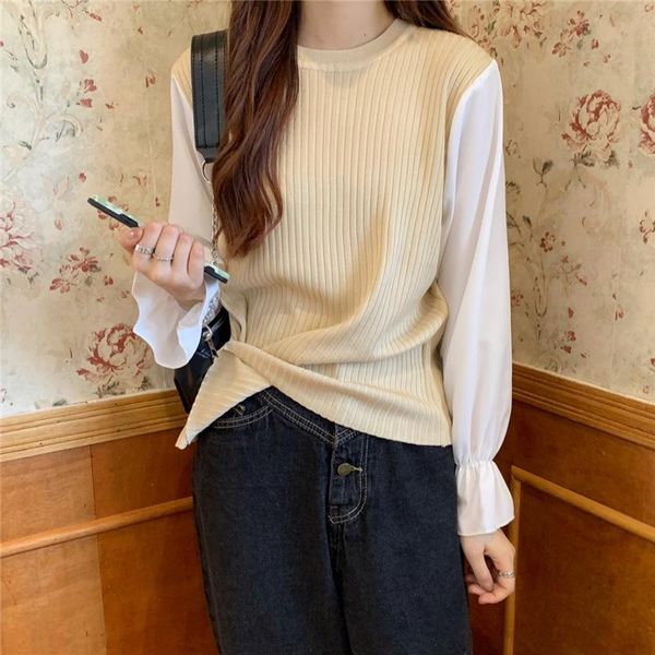 women's sweaters pacthwork autumn women sweater pullover rib-knitted winter long lantern sleeve o neck elegant fashion female jumper 2, White;black 
women's sweaters pacthwork autumn women sweater pullover rib-knitted winter long lantern sleeve o neck elegant fashion female jumper 2, White;black