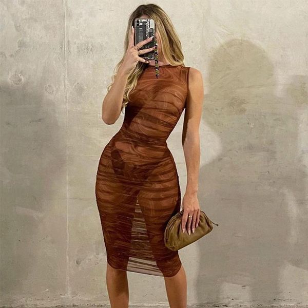 casual dresses lusofie mesh see-through bodycon party women brown clubwear dress solid sleeveless basic female summer outfits, Black;gray
casual dresses lusofie mesh see-through bodycon party women brown clubwear dress solid sleeveless basic female summer outfits, Black;gray
