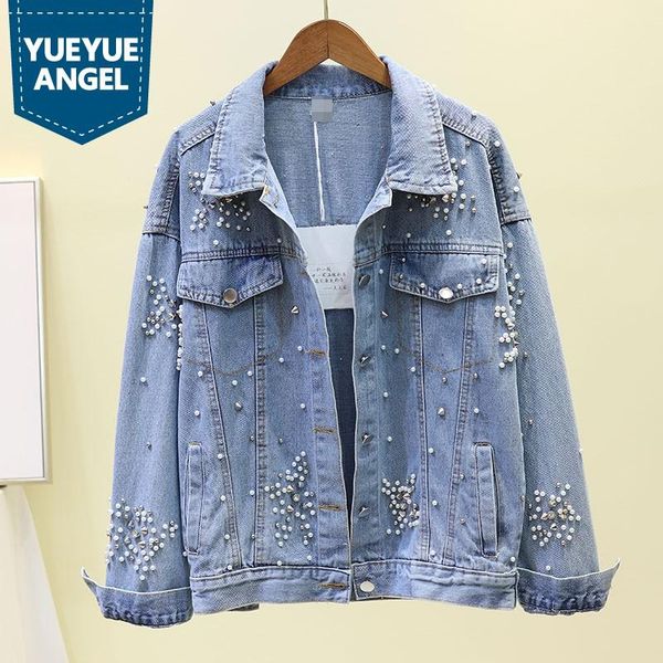 women's jackets spring autumn beading pearls loose fit denim short coat women boyfriend student long sleeve bomber jeans female, Black;brown
women's jackets spring autumn beading pearls loose fit denim short coat women boyfriend student long sleeve bomber jeans female, Black;brown