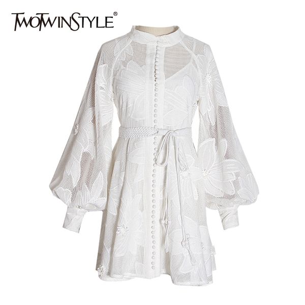 twotwinstyle elegant spring dress for women stand collar long sleeve high waist white mini dresses female fashion new clothing 210428, Black;gray
twotwinstyle elegant spring dress for women stand collar long sleeve high waist white mini dresses female fashion new clothing 210428, Black;gray