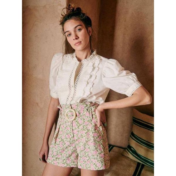 women's shorts seza*e 21 summer pastoral style floral high-waisted straight tube with belt casual all-match, White;black
women's shorts seza*e 21 summer pastoral style floral high-waisted straight tube with belt casual all-match, White;black