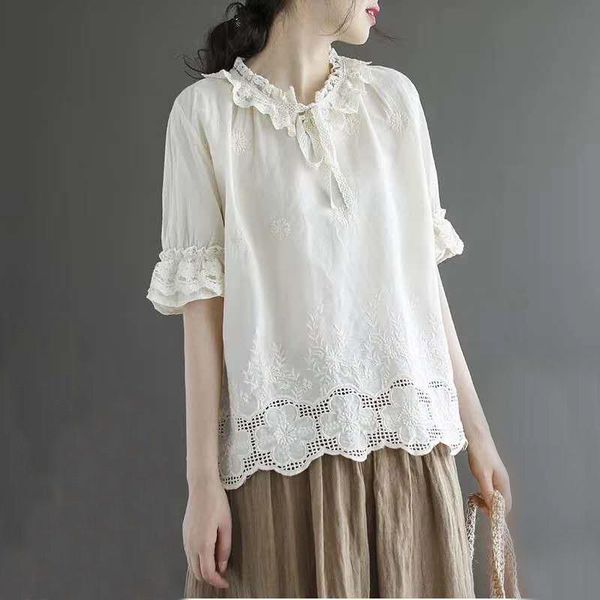 women's blouses & shirts yourseason summer casual cotton women ruffles collar pullover 2021 loose ladies embroidery hollow female soli, White
women's blouses & shirts yourseason summer casual cotton women ruffles collar pullover 2021 loose ladies embroidery hollow female soli, White