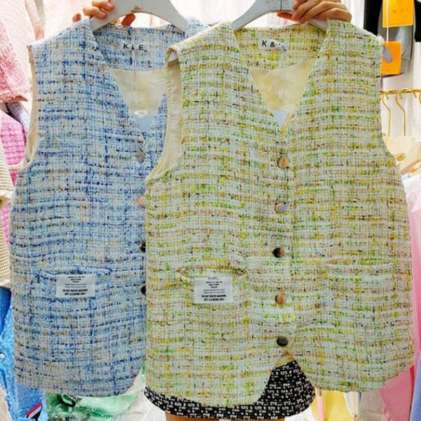 women's vests spring summer small fragrance tweed plaid jacket women elegant v-neck single-breasted outwear, Black;white
women's vests spring summer small fragrance tweed plaid jacket women elegant v-neck single-breasted outwear, Black;white