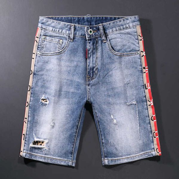 men's jeans summer fashion designer retro blue stripe spliced ripped denim shorts streetwear hip hop short 1fhz
men's jeans summer fashion designer retro blue stripe spliced ripped denim shorts streetwear hip hop short 1fhz