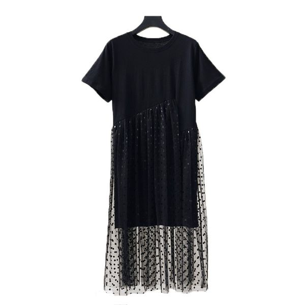 short sleeve black a line o neck mesh high street midi summer ruffle dress d0988 210514, Black;gray
short sleeve black a line o neck mesh high street midi summer ruffle dress d0988 210514, Black;gray