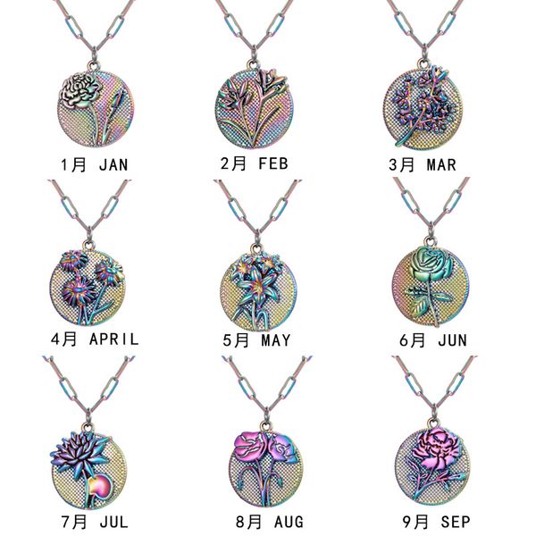 12 month coin pattern pendant necklace colorful relief flower paper clip chain clavicle jewelry 20 inches, Silver
12 month coin pattern pendant necklace colorful relief flower paper clip chain clavicle jewelry 20 inches, Silver