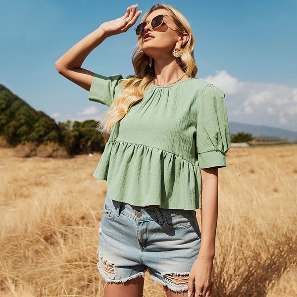 blouses summer green casual design elegant for women o neck short sleeve back single breasted female ruffles blouse, White
blouses summer green casual design elegant for women o neck short sleeve back single breasted female ruffles blouse, White