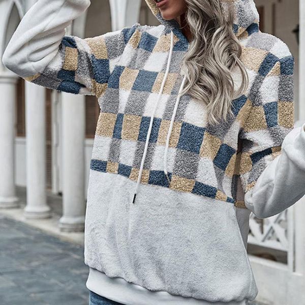 women's hoodies & sweatshirts stylish plaid stitching long sleeve pullover hoodie women plush drawstring loose fit sweatshirt outerwear, Black
women's hoodies & sweatshirts stylish plaid stitching long sleeve pullover hoodie women plush drawstring loose fit sweatshirt outerwear, Black