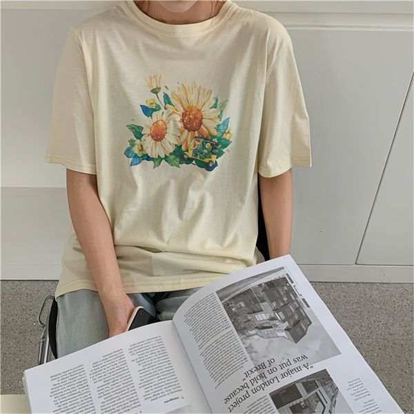 knits summer daisy printed leisure students cotton oversize tee stylish all match chic loose short sleeves t-shirts, White
knits summer daisy printed leisure students cotton oversize tee stylish all match chic loose short sleeves t-shirts, White