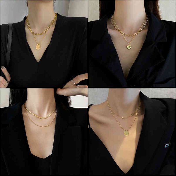 titanium korea ins steel simple temperament multilayer gold necklace women's personality letter pendant short clavicle chain, Silver
titanium korea ins steel simple temperament multilayer gold necklace women's personality letter pendant short clavicle chain, Silver