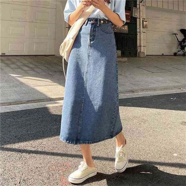 spring korean slim simple blue all-match casual western style split women a-line long skirt 210527, Black
spring korean slim simple blue all-match casual western style split women a-line long skirt 210527, Black