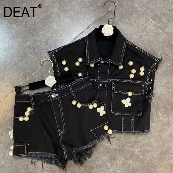 summer arrivals sleeveless short denim jacket black beadings pearls high waist shorts 2 piece set women hr471 210525, White
summer arrivals sleeveless short denim jacket black beadings pearls high waist shorts 2 piece set women hr471 210525, White