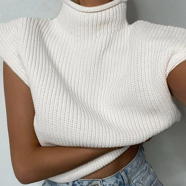 women's sweaters turtleneck sleeveless vest sweater women shoulder pads knitted pullover autumn winter jumper fashion casual, White;black 
women's sweaters turtleneck sleeveless vest sweater women shoulder pads knitted pullover autumn winter jumper fashion casual, White;black