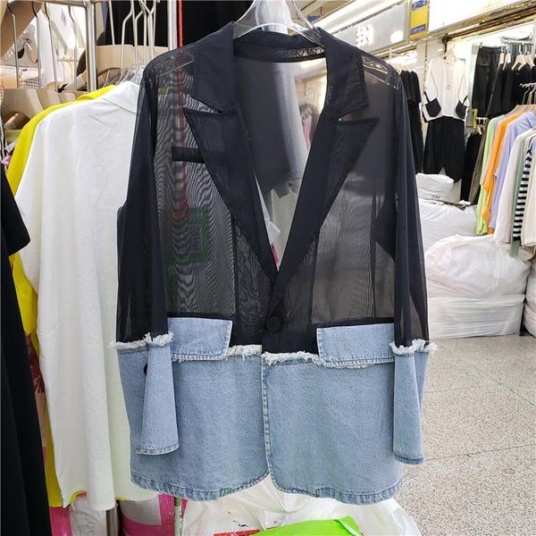 women's suits & blazers superaen denim patchwork full summer blazer 2021 design loose slim suit sunscreen coats, White;black
women's suits & blazers superaen denim patchwork full summer blazer 2021 design loose slim suit sunscreen coats, White;black