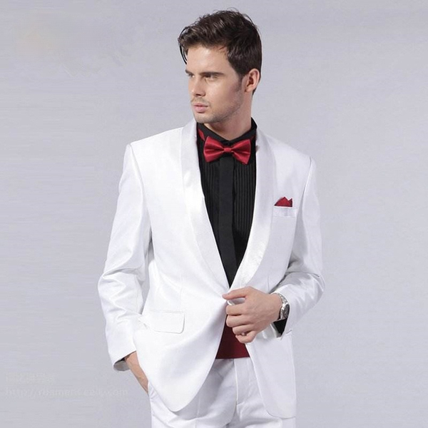 white men suits slim fit wedding groom wear tuxedos shawl lapel 2 pieces bridegroom, Black
white men suits slim fit wedding groom wear tuxedos shawl lapel 2 pieces bridegroom, Black