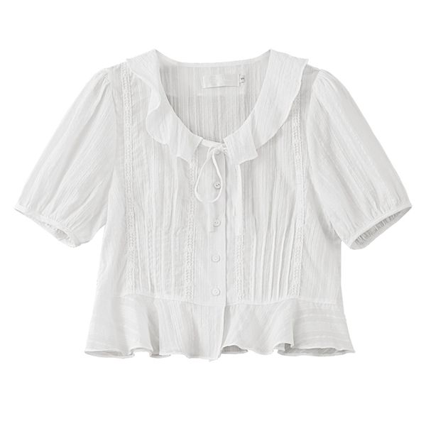 women white yellow solid turn down collar short sleeve shirt button spring summer puff drawstring b0668 210514
women white yellow solid turn down collar short sleeve shirt button spring summer puff drawstring b0668 210514