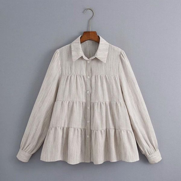 women's blouses & shirts women vintage turn down collar stripe pleats linen smock blouse office ladies long sleeve chic casual business, White
women's blouses & shirts women vintage turn down collar stripe pleats linen smock blouse office ladies long sleeve chic casual business, White