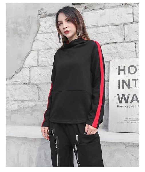 women's t-shirt autumn/winter 2021 loose long-sleeved hoodie with half-high collar and matching colors, White
women's t-shirt autumn/winter 2021 loose long-sleeved hoodie with half-high collar and matching colors, White