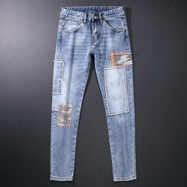 men's jeans american street fashion men retro light blue slim fit ripped embroidery patch designer hip hop denim punk pants
men's jeans american street fashion men retro light blue slim fit ripped embroidery patch designer hip hop denim punk pants