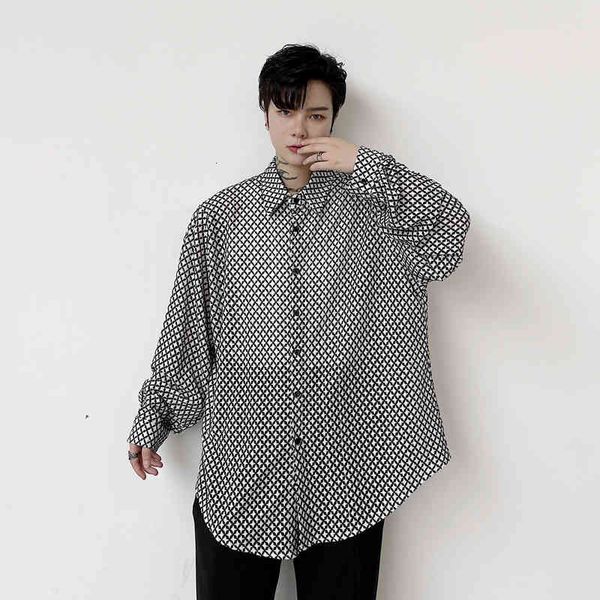 men's casual shirts knitted fabric geometric pattern men loose long sleeve shirt oversize male streetwear fashion dress 24jw, White;black
men's casual shirts knitted fabric geometric pattern men loose long sleeve shirt oversize male streetwear fashion dress 24jw, White;black