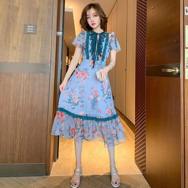 elegance woman chic bow lace patchwork slim dresses short sleeve printed summer dress women vestidos, Black;gray
elegance woman chic bow lace patchwork slim dresses short sleeve printed summer dress women vestidos, Black;gray