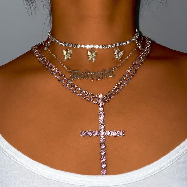 chains shiny pink crystal butterfly pendant necklace cuban chain for women big cross multilayer birthday jewelry gifts party, Silver
chains shiny pink crystal butterfly pendant necklace cuban chain for women big cross multilayer birthday jewelry gifts party, Silver
