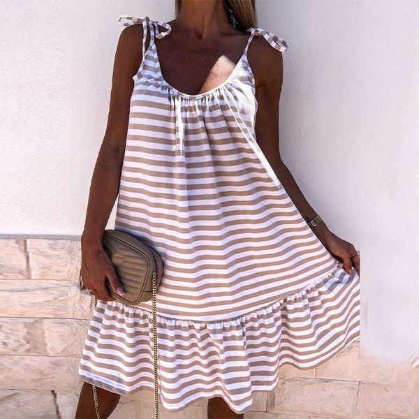 casual dresses summer striped print women's dress female ruffles mini slip sleeveless loose lace up straps vestidos 2021, Black;gray
casual dresses summer striped print women's dress female ruffles mini slip sleeveless loose lace up straps vestidos 2021, Black;gray