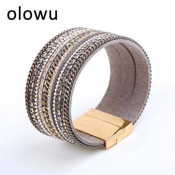tennis olowu men women boho jewelry candy wide crystal leather bracelets & bangles magnetic buckle wristband bracelet khaki grey color, Golden;silver
tennis olowu men women boho jewelry candy wide crystal leather bracelets & bangles magnetic buckle wristband bracelet khaki grey color, Golden;silver
