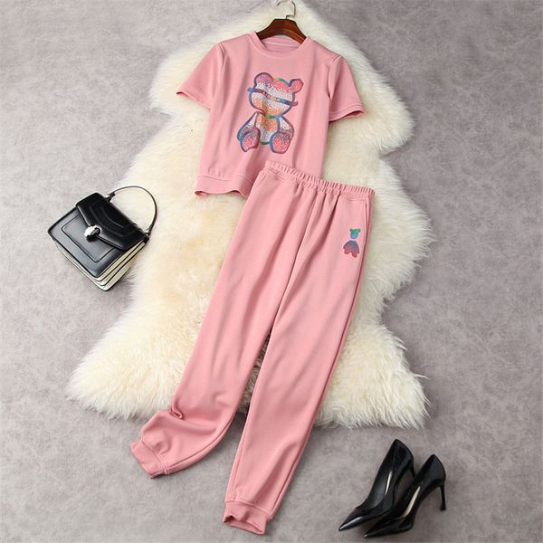pant high fashion female summer clothes short diamonds from cartoons t shirt and suit pants piece sets, White
pant high fashion female summer clothes short diamonds from cartoons t shirt and suit pants piece sets, White