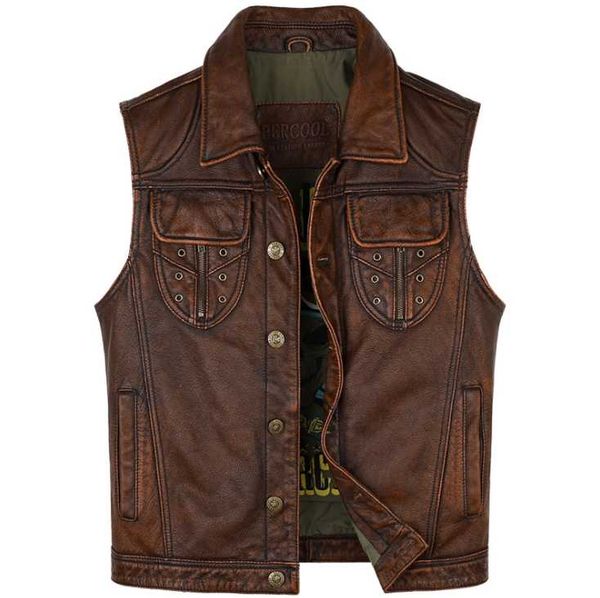 men's vests motorcycle biker club leather vest vintage punk style mens genuine sleeveless jackets cowhide waistcoat dark brown m-5xl, Black;white
men's vests motorcycle biker club leather vest vintage punk style mens genuine sleeveless jackets cowhide waistcoat dark brown m-5xl, Black;white