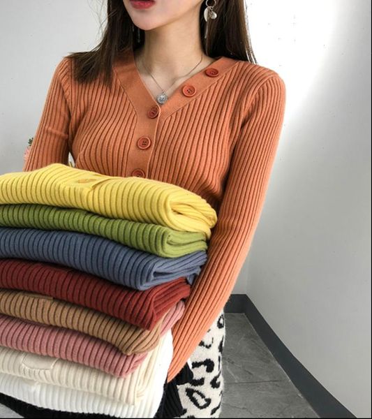 casual v neck knitted fashion women sweaters button soft jumper slim elastic pullovers autumn knit, White;black
casual v neck knitted fashion women sweaters button soft jumper slim elastic pullovers autumn knit, White;black
