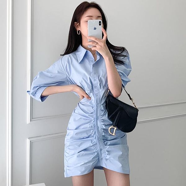 casual dresses korean summer lapel pleated single-breasted shirt dress fashion blue short female office women's clothing, Black;gray
casual dresses korean summer lapel pleated single-breasted shirt dress fashion blue short female office women's clothing, Black;gray