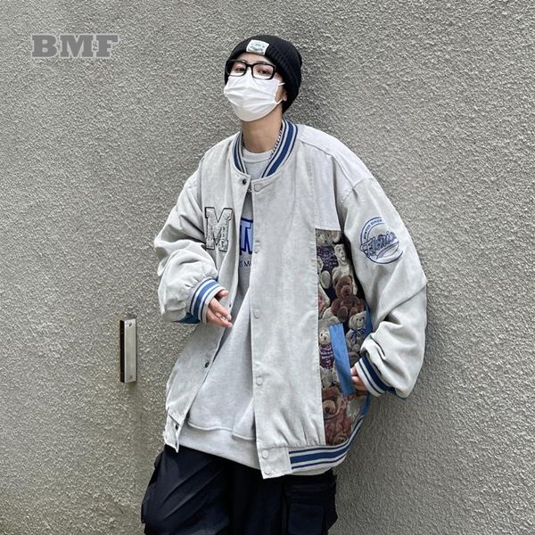men's jackets korean style hip hop patchwork oversized jacket streetwear bear embroidery baseball uniform funko couple coat men women, Black;brown
men's jackets korean style hip hop patchwork oversized jacket streetwear bear embroidery baseball uniform funko couple coat men women, Black;brown