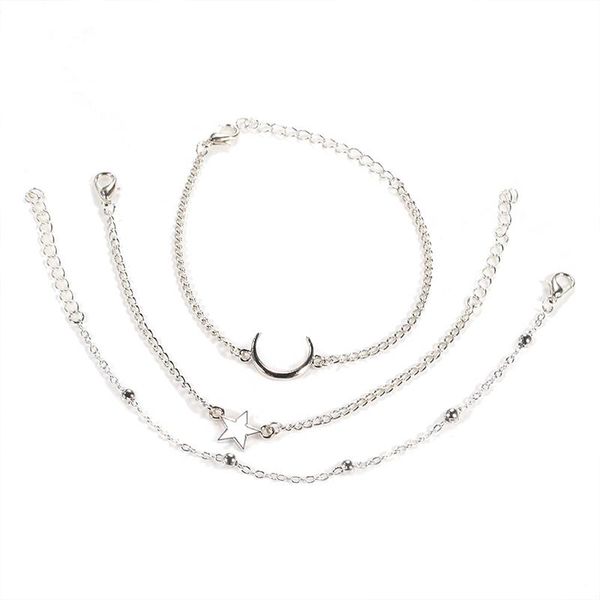 link, chain simple 3-piece set moon star bead metal bracelet charming silver color hand for women fashion girl party jewelry gift, Black
link, chain simple 3-piece set moon star bead metal bracelet charming silver color hand for women fashion girl party jewelry gift, Black