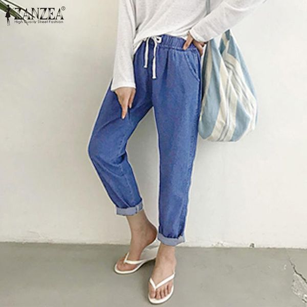 women's pants & capris 2021 zanzea women casual harem elastic waist denim blue trousers cotton linen bottoms office work ol pantalon st, Black;white
women's pants & capris 2021 zanzea women casual harem elastic waist denim blue trousers cotton linen bottoms office work ol pantalon st, Black;white