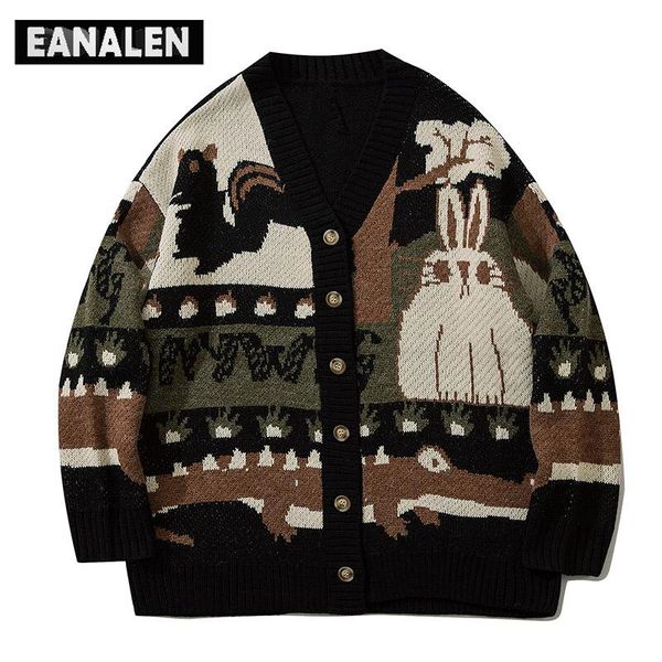 men's sweaters harajuku animal graphic oversized sweater street wear vintage contrast color jumper knitted cardigan winter jacket, White;black
men's sweaters harajuku animal graphic oversized sweater street wear vintage contrast color jumper knitted cardigan winter jacket, White;black