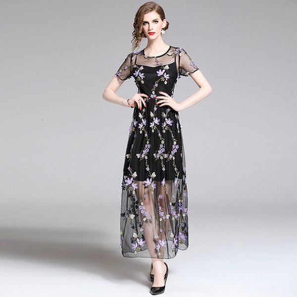 casual dresses summer women short sleeve vintage flowers embroidery mesh runway elegant slim long dress ic0m, Black;gray
casual dresses summer women short sleeve vintage flowers embroidery mesh runway elegant slim long dress ic0m, Black;gray