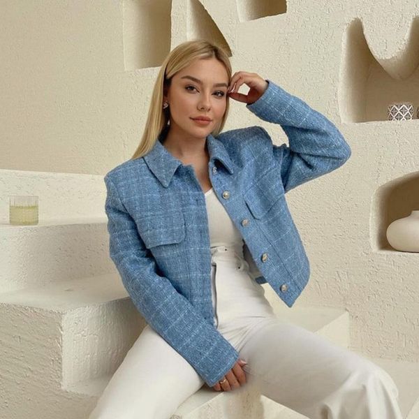 fashion single breasted textured casual short blazer for women with pocket spring autumn turn-down collar cropped coat 210521, White;black 
fashion single breasted textured casual short blazer for women with pocket spring autumn turn-down collar cropped coat 210521, White;black