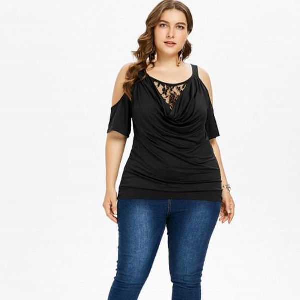 women's blouses & shirts fashion womens casual solid plus size lace patchwork hollow out cold drop shoulder cowl neck shirt, White
women's blouses & shirts fashion womens casual solid plus size lace patchwork hollow out cold drop shoulder cowl neck shirt, White
