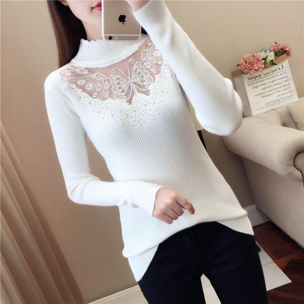 women's sweaters autumn winter style pullover lace knitted shirts see through splice blusas sweater women turtleneck, White;black
women's sweaters autumn winter style pullover lace knitted shirts see through splice blusas sweater women turtleneck, White;black