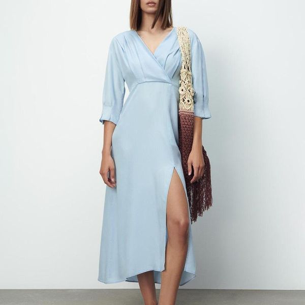 casual dresses fashion hem split mid calf women elegant asymmetrical pleated dress blue solid three quarter sleeve ladies, Black;gray
casual dresses fashion hem split mid calf women elegant asymmetrical pleated dress blue solid three quarter sleeve ladies, Black;gray