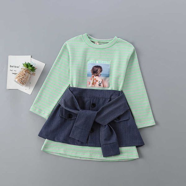 2-7 years girls clothing set autumn fashion casual stripe dress + skirt kid children 210615, White
2-7 years girls clothing set autumn fashion casual stripe dress + skirt kid children 210615, White
