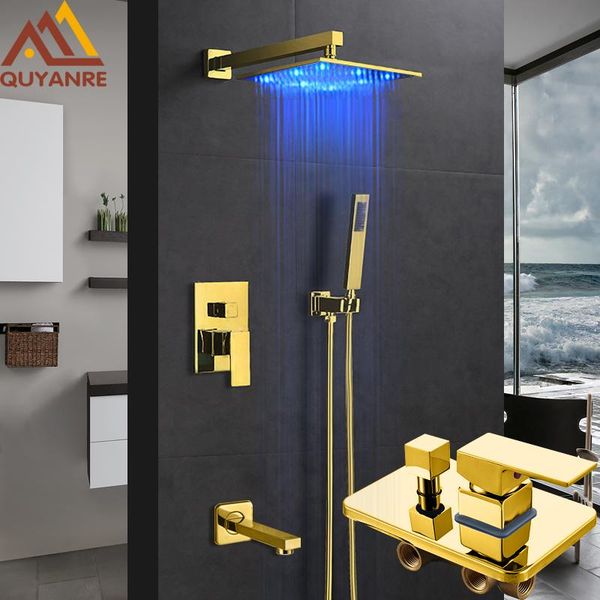 quyanre gold led concealed shower faucets set rainfall head 3-way brass mixer tap tub spout bathroom faucet sets
quyanre gold led concealed shower faucets set rainfall head 3-way brass mixer tap tub spout bathroom faucet sets
