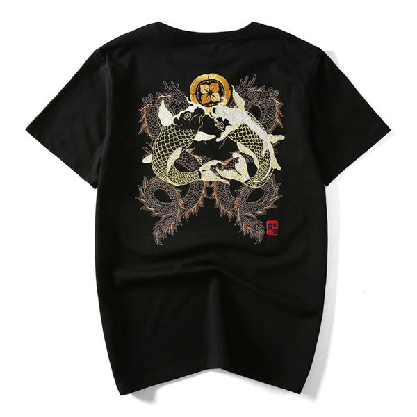 chinese style gold thread double dragon fish jump embroidery t-shirt men's short sleeve summer thin loose trend, White;black
chinese style gold thread double dragon fish jump embroidery t-shirt men's short sleeve summer thin loose trend, White;black