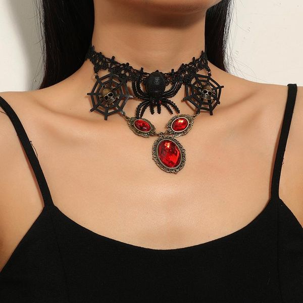 chains black lace necklace halloween gift spider web, Silver 
chains black lace necklace halloween gift spider web, Silver