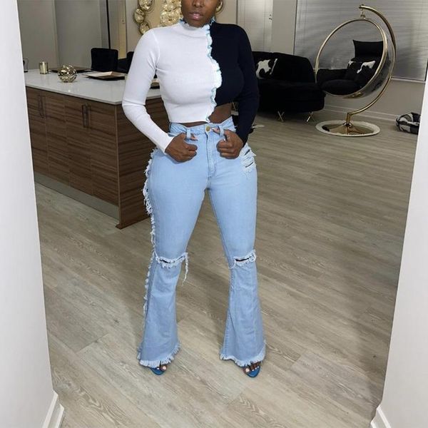 european and american style women's fashion denim pants with big holes jeans woman baggy flare, Blue
european and american style women's fashion denim pants with big holes jeans woman baggy flare, Blue